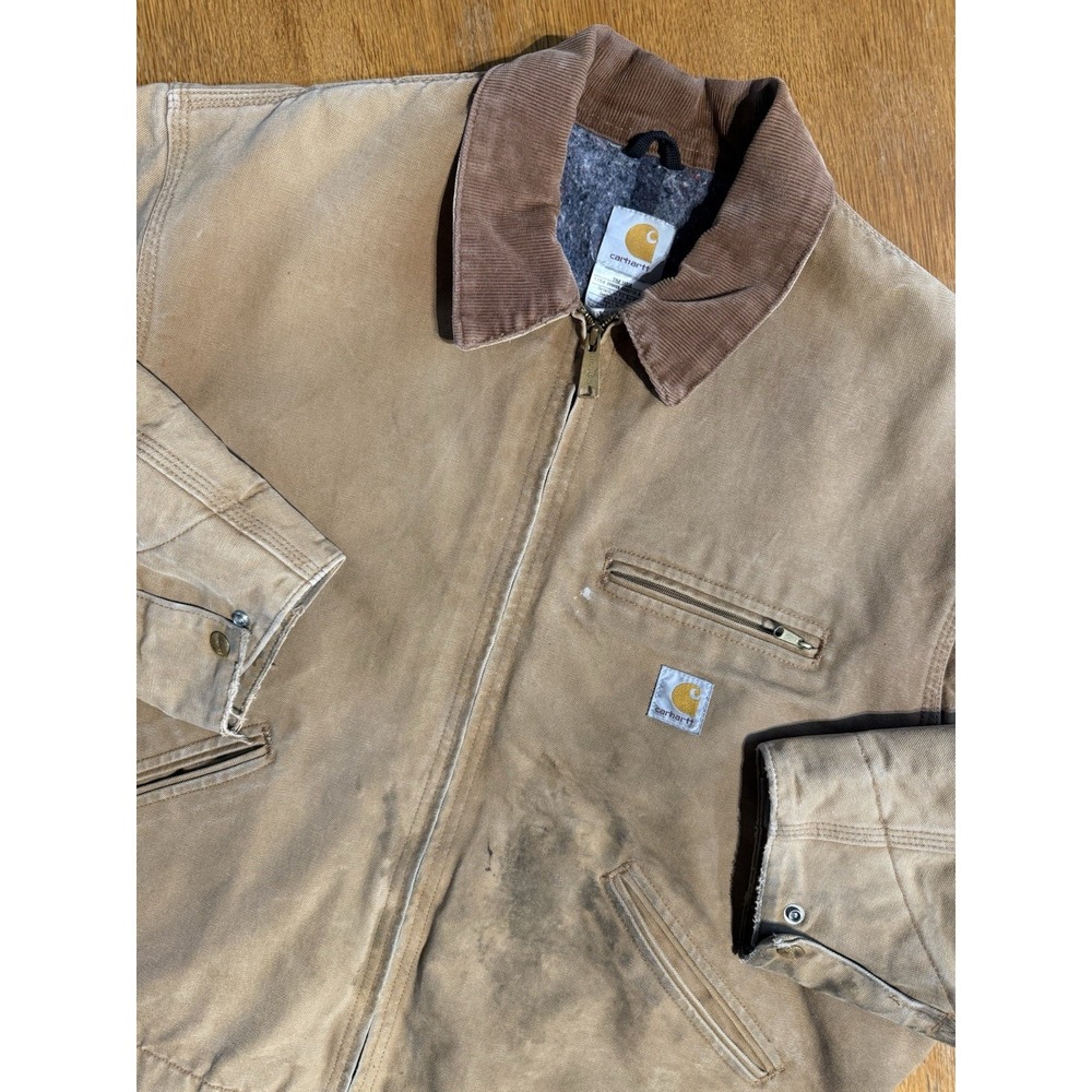 Vintage CARHARTT J01 BRN 50 Reg Duck Blanket Lined Detroit Jacket USA, Stains